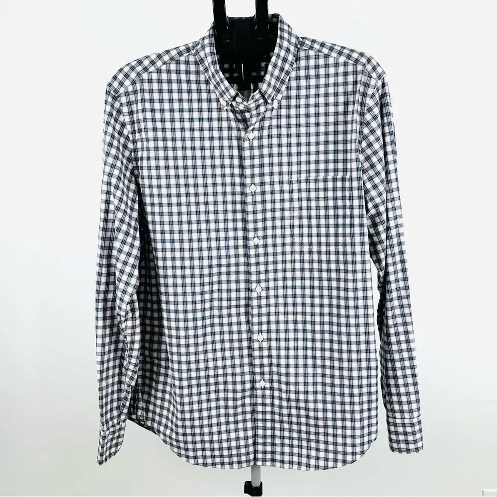J.Crew Men’s SZ L Cotton Elastane Plaid Button Shirt Blue White Red Long Sleeve